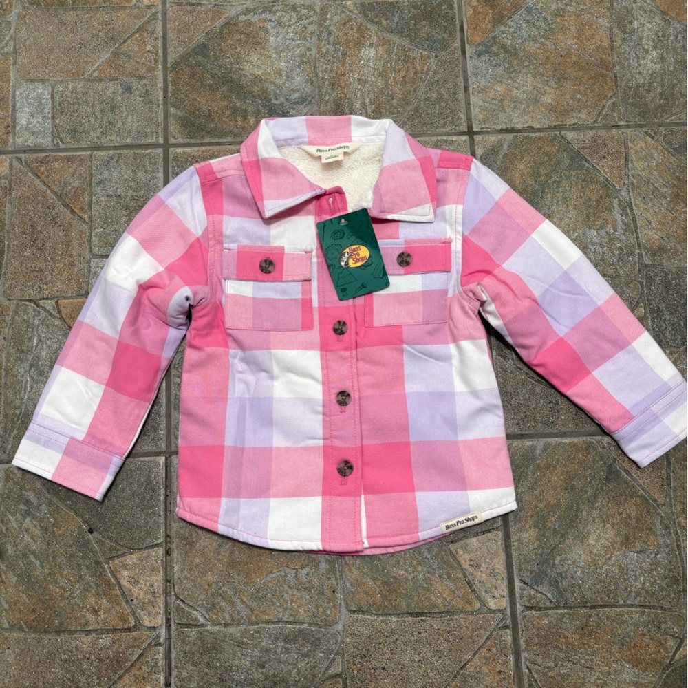 Bass Pro Shops Pink and White Plaid Button Down Shirt